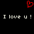 Red pixelated heart symbol above white text reading 'I love u! I love u!' on black background.