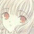 A 48x48 pixel buddy icon featuring a close-up of an anime-style character's face on the left and text elements on the right against a black background.