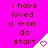 A bright pink background displays repeated text "i have loved u from da start" with a small white triangular shape containing a pink heart, which changes from solid to outlined.