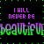 A contact sheet of five animated frames showing text-based emotional expressions with glowing effects on a black background, each frame containing the phrase "I WILL NEVER BE" followed by different words in large stylized fonts.