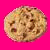 Pixelated cookie icon with chocolate chips on bright pink background, text overlay changes from 'MMM...' to 'COOKIE!' with hearts below.