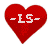 Red heart-shaped icon with white text "-LS-" in pixelated font, transitioning through three states: solid red, slightly faded, and partially obscured by a small circular element.