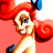 A 48x48 pixel animated buddy icon featuring a cartoon mermaid character with red hair and blue tail, alongside green text reading "Original Icons .com" on a dark background.