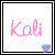 Pixelated pink text 'Kali' on white background with small blue-pink heart icon at bottom-right corner.