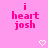 Pixelated pink text 'i heart josh' on a solid pink background with two white pixel hearts below.