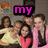 A pixelated group photo of people with two text overlays: 'my' in pink on the left and 'bffs!' in pink on the right.