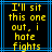 Yellow pixelated text on black background with blue lines, displaying 'I'll sit this one out. i hate fights' in a retro digital style