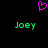 A static pixel art image with a pink heart symbol above two mirrored green text elements on a black background.