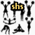 Black silhouette cheerleading poses with yellow text overlays on white background, including "shs," "cheerleader," and "1st PLACE" in pixelated font.