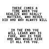 Pixelated text in a with repeated phrases and small heart symbols, displayed on a white background with a gray section on the right