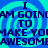 Pixelated blue and cyan spiral background with repeated dark blue text reading "I AM GOING TO MAKE YOU AWESOME" in a pattern