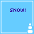 Four identical light blue square with white borders display purple text "SNOW!" and a small pixelated snowman icon in the bottom-right corner