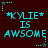 *KYLIE* IS AWSOME in cyan pixelated text on dark red background with star-corner decorations, animated to shift position