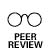 Pixelated black-and-white icon showing a pair of eyeglasses above the text "PEER REVIEW" in blocky capital letters.