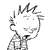 Four of a cartoon character with spiky hair and a checkered shirt showing facial expression changes from smiling to neutral to frowning