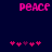 Pixelated pink text 'PEACE' above two of pink and purple heart icons on a dark blue background