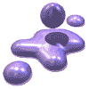 Animated sequence of purple liquid shapes with spherical droplets shifting positions
