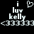 Pixelated white text and symbols on black background, showing 'i luv kelly <3' with a heart symbol above the 'l' in 'luv'.