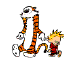 Animated sequence of orange-and-white striped tiger and small boy in red shirt interacting in various poses