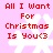 Pixelated red text on pink background reads 'All I Want For Christmas Is You<3' with white snowflake symbols, animated to change from four smaller snowflakes to two larger ones.