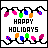 A 4-frame animated contact sheet of a pixel art holiday icon featuring string lights and "HAPPY HOLIDAYS" text with changing light colors across frames.
