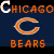 four and four displays repeated Chicago Bears logos with orange 'C' symbols, 'CHICAGO' text above each , and 'BEARS' text below each logo on a dark blue background