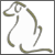Pixelated yellow-brown dog outline with curved lines forming head, body, legs, and tail on white background.