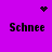 Purple background with four 'Schnee' text blocks and two pixelated symbols, one heart-shaped at top center and one dot-clustered at top right. The bottom-center symbol changes from a static cluster to an animated pulse effect across observations.