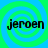 Four identical display the text 'jeroen' over a green and blue spiral background with no visible animation changes