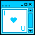 Static pixel art icon depicting a blue window frame with heart symbol inside, styled like early 2000s instant messaging interface.