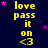 Yellow text 'love pass it on <3' repeated in a on dark blue background with pink stars, some stars animate to different positions across frames
