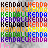 A static pixel art grid displaying the name 'KENDALL' repeated across rows in varying color schemes with a gray background.