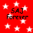 Red background with white stars and repeated black text 'SAJ Forever' in pixelated font.