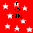 Red background with white stars and repeated text "I <3 billy" in black pixelated font.