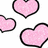Pixelated pink hearts float on white background while black displays purple text 'KK + KC = LOVE!!!'