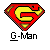 Pixelated red shield with yellow 'G' symbol and black outline, below which is black-and-white text reading 'G-Man' on gray background.