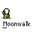 A contact sheet of 13 animated frames showing a yellow stick figure running with arms raised, each frame labeled "Moonwalk" below it on a gray background.