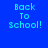 Blue background with light blue text reading 'Back To School!' in pixelated font, arranged across six showing different white rectangular overlays