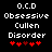 Black background displays white pixelated text 'O.C.D', 'Obsessive', 'Cullen', 'Disorder', and five red heart symbols with one dark red heart in the center.