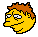 Two pixelated yellow cartoon heads with orange hair, one with closed eyes and a slight smile, the other with wide eyes and an open mouth showing a pink tongue.