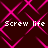 Dark red background with repeating pink diamond-shaped lines forming a pattern, overlaid with four instances of the text 'Screw life' in white pixelated font