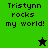 Green and black pixelated icon with text "Tristynn rocks my world!" and two star symbols, one black and one green.