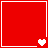 Red square with white borders and pixelated hearts in four corners, varying in size and color across frames