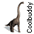 Animated contact sheet of a dinosaur buddy icon showing 11 sequential frames in a 4x3 grid layout with consistent text label on the right side.