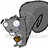 Pixelated gray squirrel with large white eyes, holding a brown acorn in its mouth against a plain background.