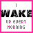 white squares with pink borders displays repeated text phrases in pink and black pixelated fonts, overlaid by large repeating 'WAKEBREAK' text