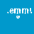 emm! text with heart symbol on four colored backgrounds; blue, teal, green, and cyan each display the same pixelated white text and small heart icon
