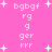 Pink background with white pixelated text and star shapes, featuring repeated letter sequences and punctuation in a