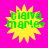 Four identical yellow starburst shapes with green text on a bright pink background, each displaying 'tiara marles' in pixelated font.