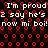 Static pixel art displays repeated text over a red and black patterned background with no visible motion.